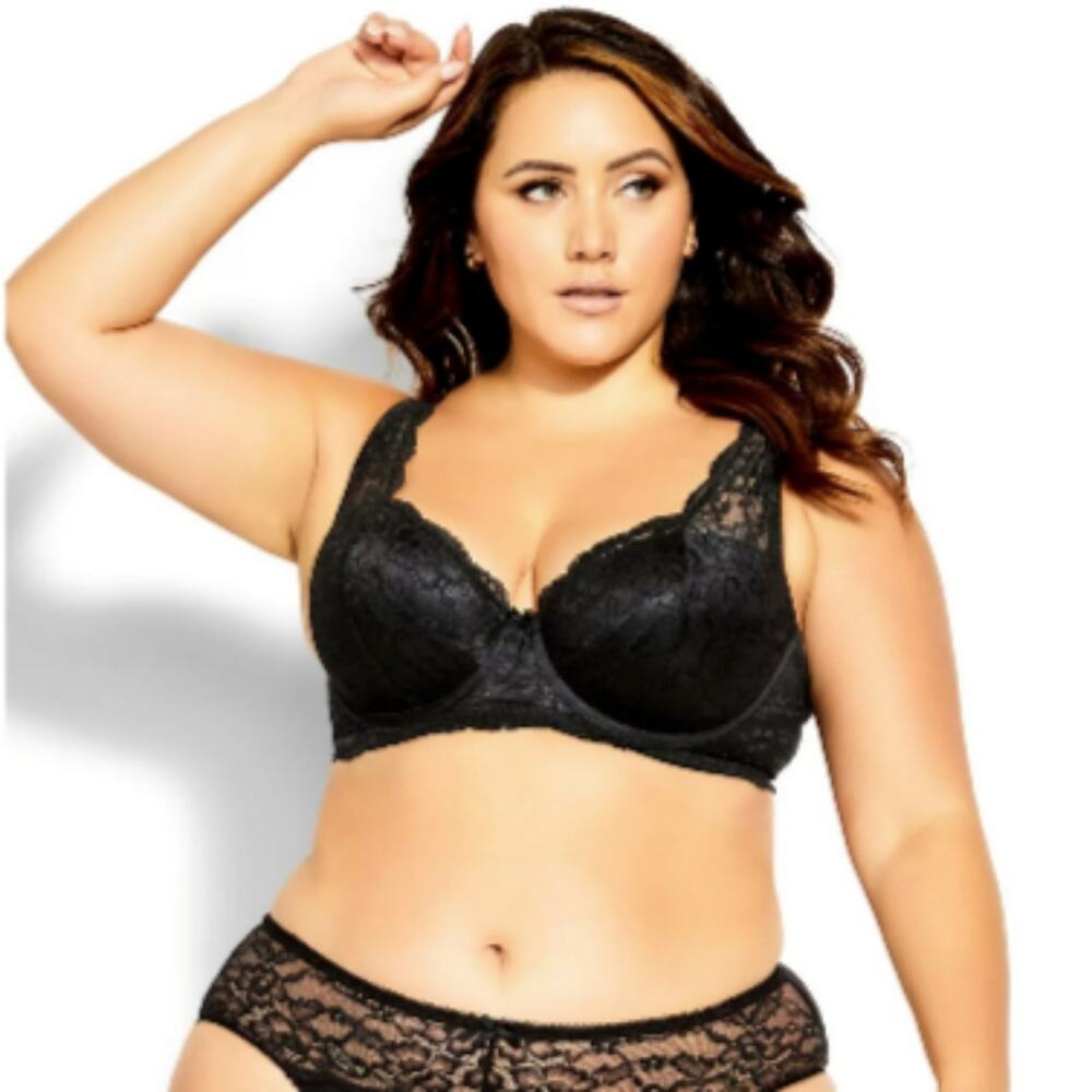 NWT City Chic Women's Size 40G Giselle Contour Underwired Demi Bra Black Lace